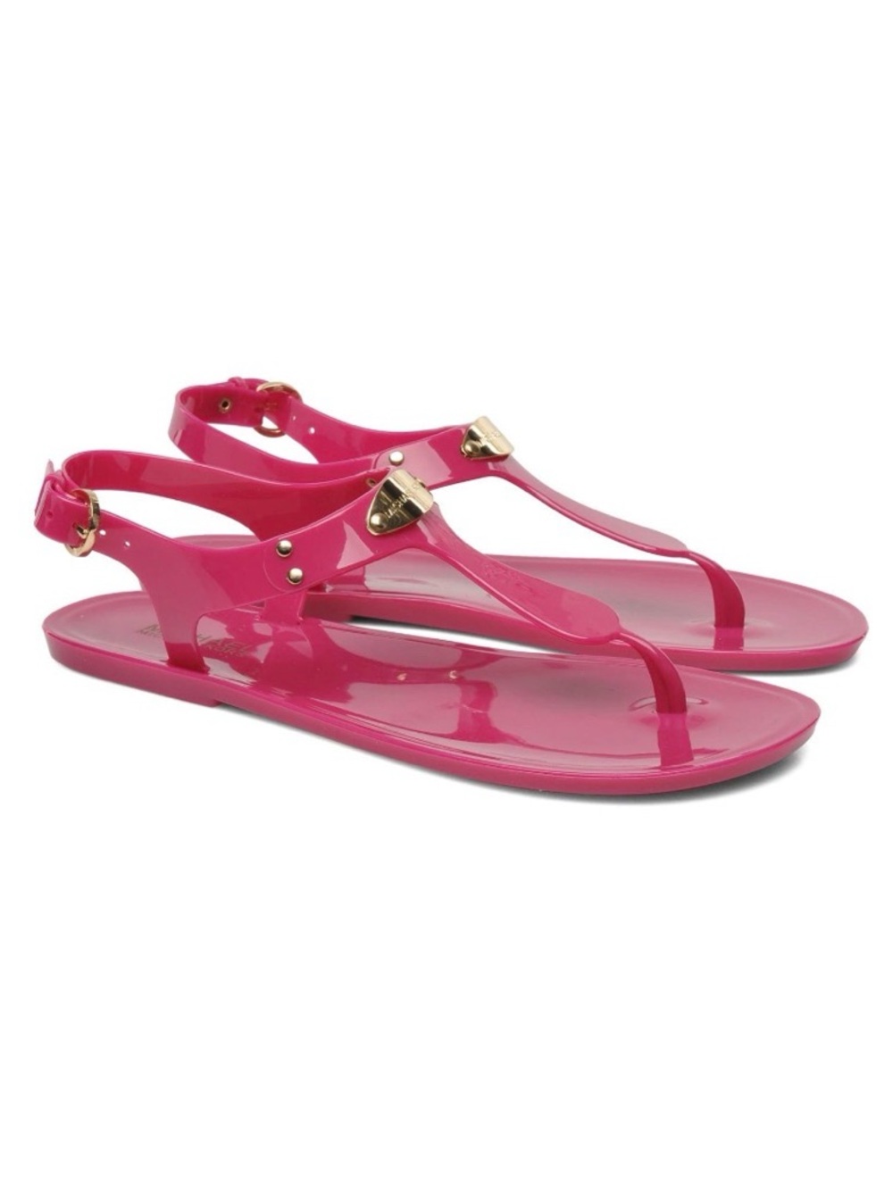 Micheal Kors Plate Fuschia Jelly Thong Sandals Strappy Hamilton Lock Logo Size 9